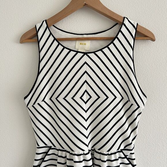 Anthropologie Maeve Mitred Diamond Stripe Dress Pleated FIt+Flare Pockets Size 8 - Picture 3 of 16